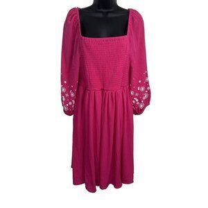 Torrid Mini Crinkle Gauze Blouson Sleeve Hot Pink Dress Size 0 L